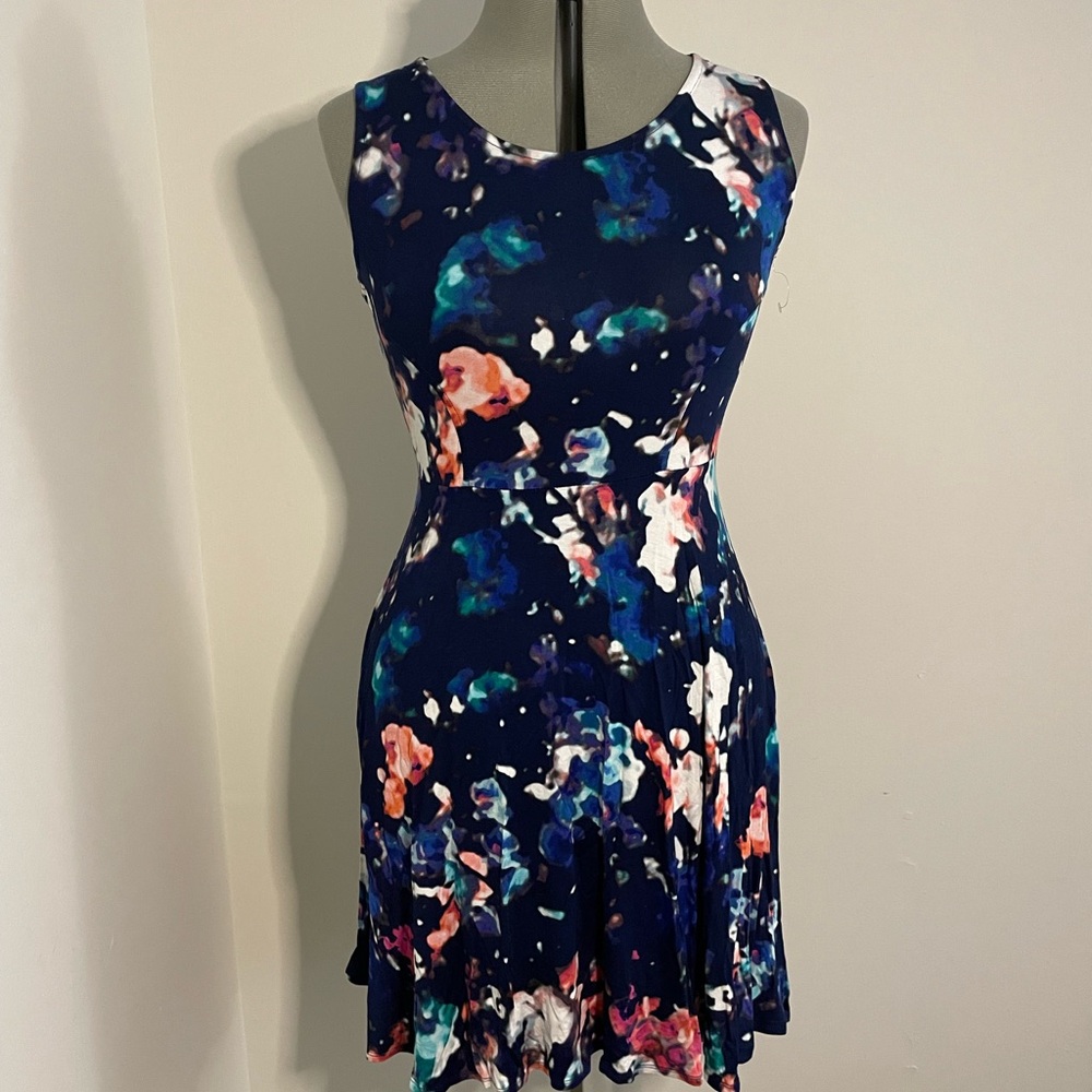 Floral Print Sleeveless Dress - Blue